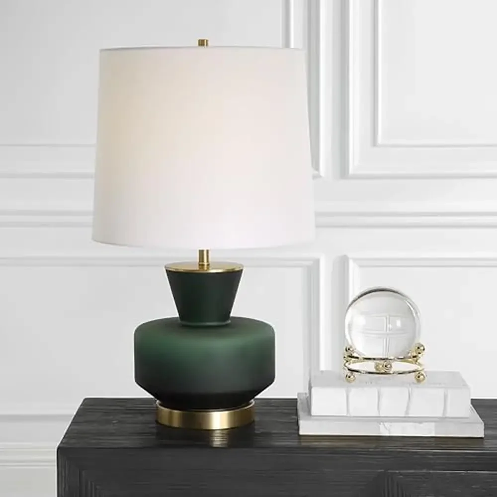 Emerald Green Glass Table Lamp Antiqued Brass Finish 28