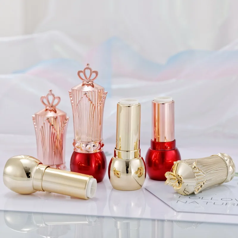 

Контейнер для бальзама для губ, Корона тюбик губной помады пустой, золотистая, красная, глянцевая, 12,1