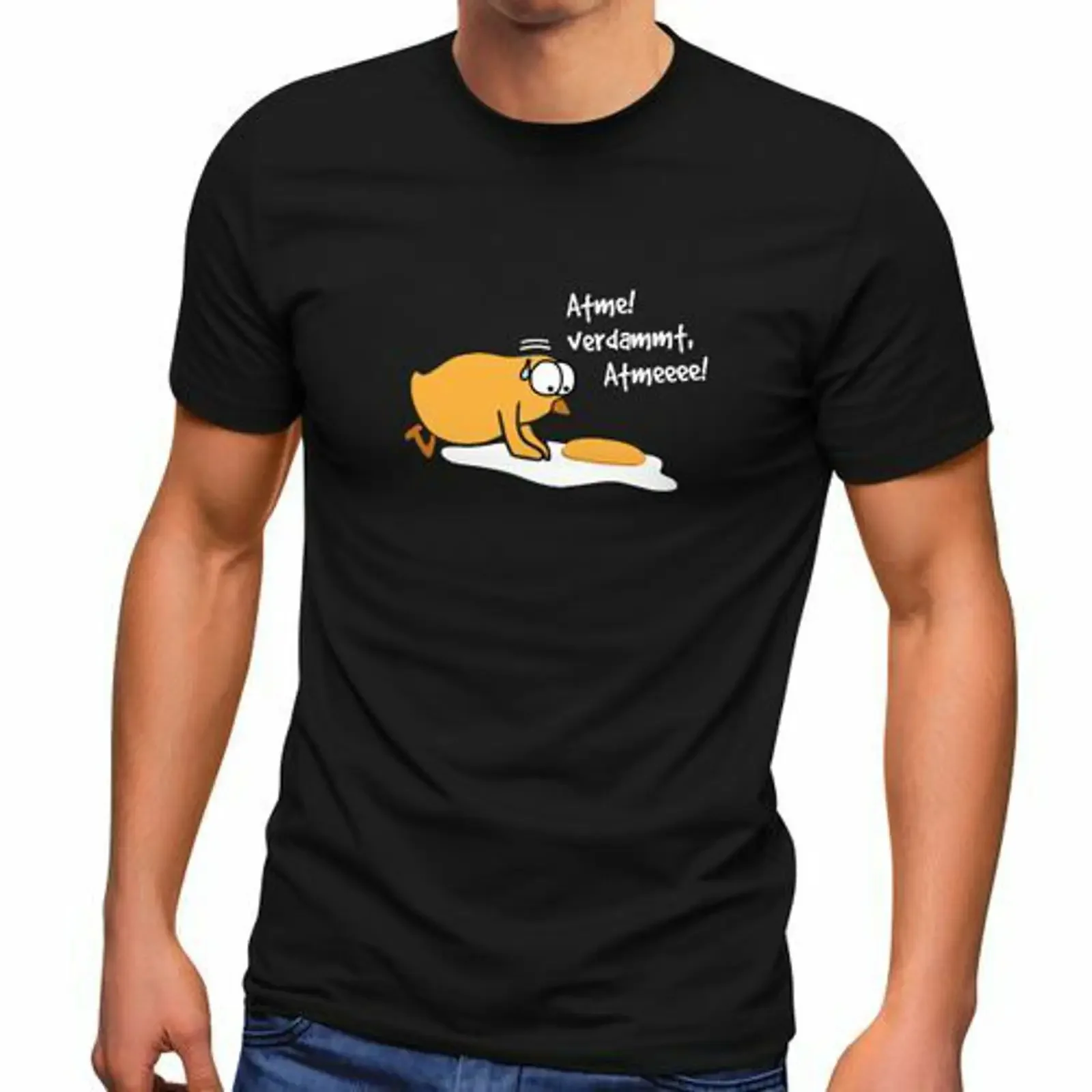 Men's T shirt with the slogan Fried egg and saying Breathe Damn chick Funny print vintage Washed Stylish homme designer clothes