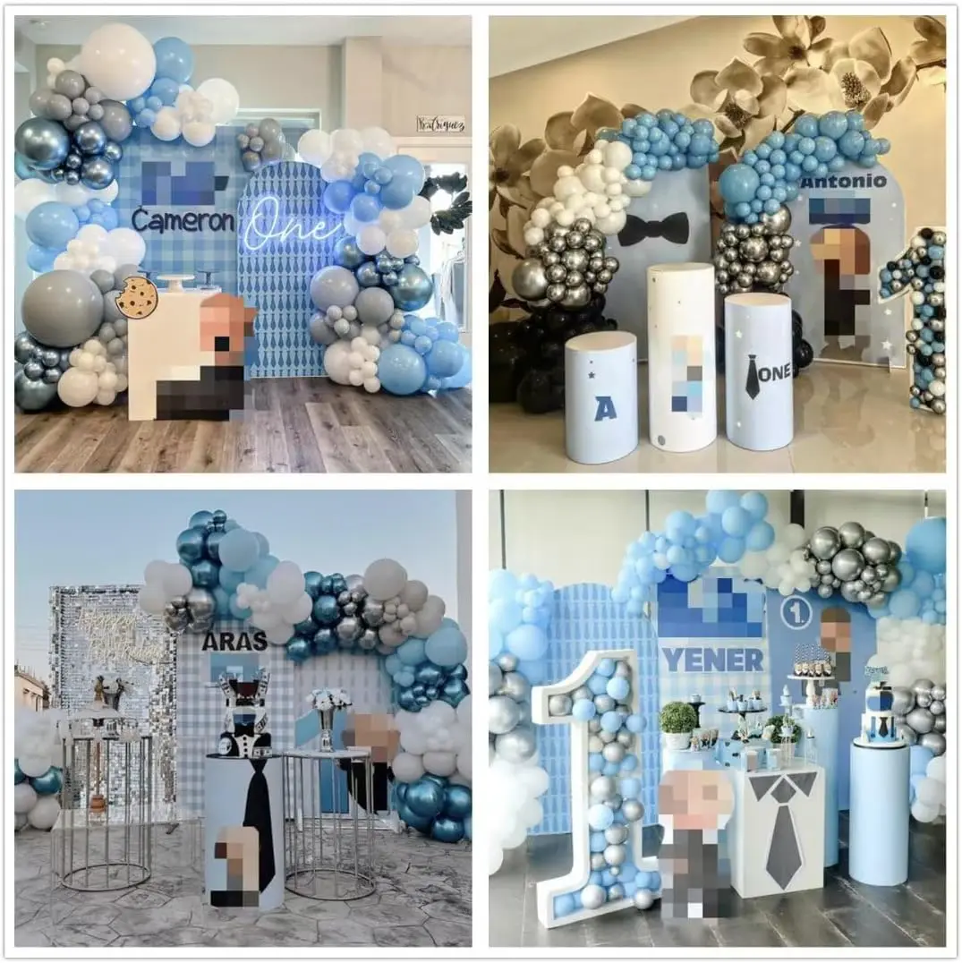 ربطة العنق الزرقاء مخصصة على الوجهين الخلفيات الصبي القوس بوس حفلة عيد ميلاد كعكة الجدول خلفية زينة استحمام الطفل غطاء قوس الدعائم