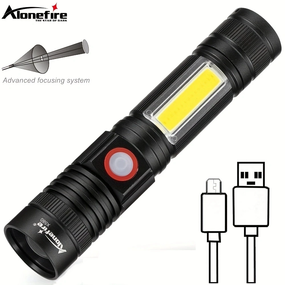 10W Zoom Led Flashlight USB Rechargeabl Home Emergency COB light Outdoor Tactical Hiking Camping Fishing Work High Bright Torch