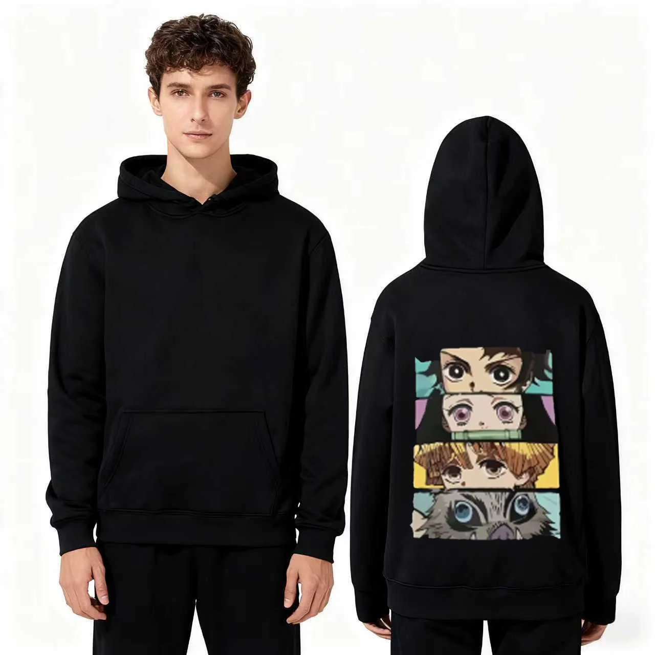 

2025 New Fashion 330gsm Heavyweight Hoodie Black Anime Character Back Print Comfortable Unisex Casual Streetwear Pullover