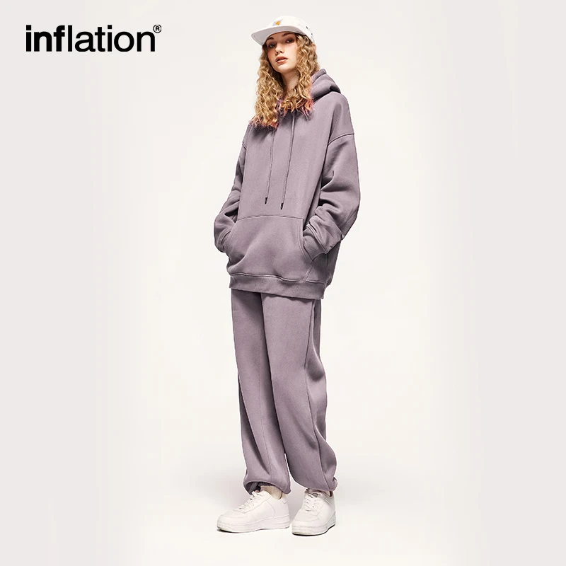 INFLATION 350gsm Thick Vlevet Tracksuit Winter Set Unisex Trendy Candy Color Jogging Suit Mens Matching Velvet Hoodies Set