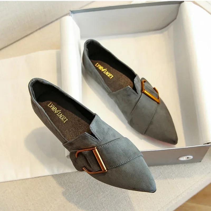 

Women Suede Leather Flat Shoes Girl Fashion Pointed Toe Slip-on Loafers All-match Boat Shoes