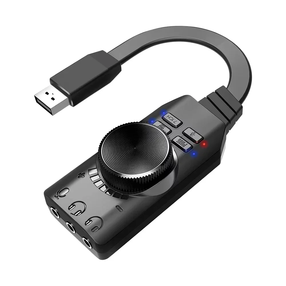 7.1Channel External USB Computer Gaming Sound Card Adapter Plug and Play with Headphone Microphone 3.5mm Jacks Volume Control