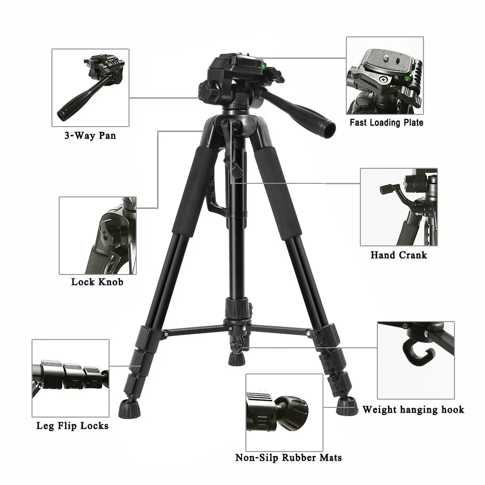 59 inch Professional Camera Phone Tripod Travel Stand Lightweight with Phone Amount for Gopro Projector Smartphone Artist Easel