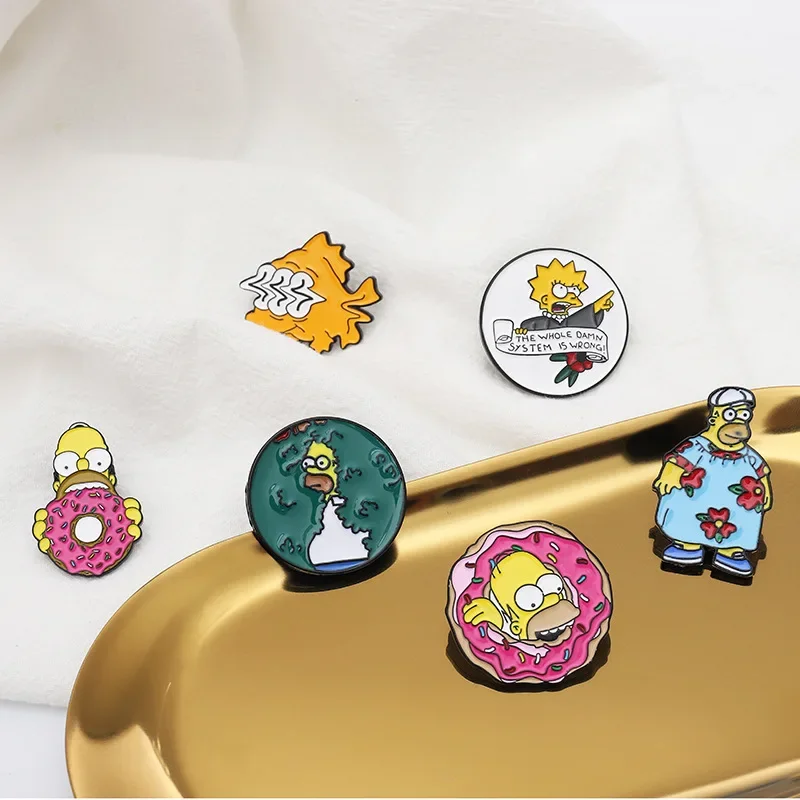 The Simpsons and Homer TV Anime Brooch Series Cute Character Enamel Needle Backpack Pins Pendant Metal Badge Gift for Children