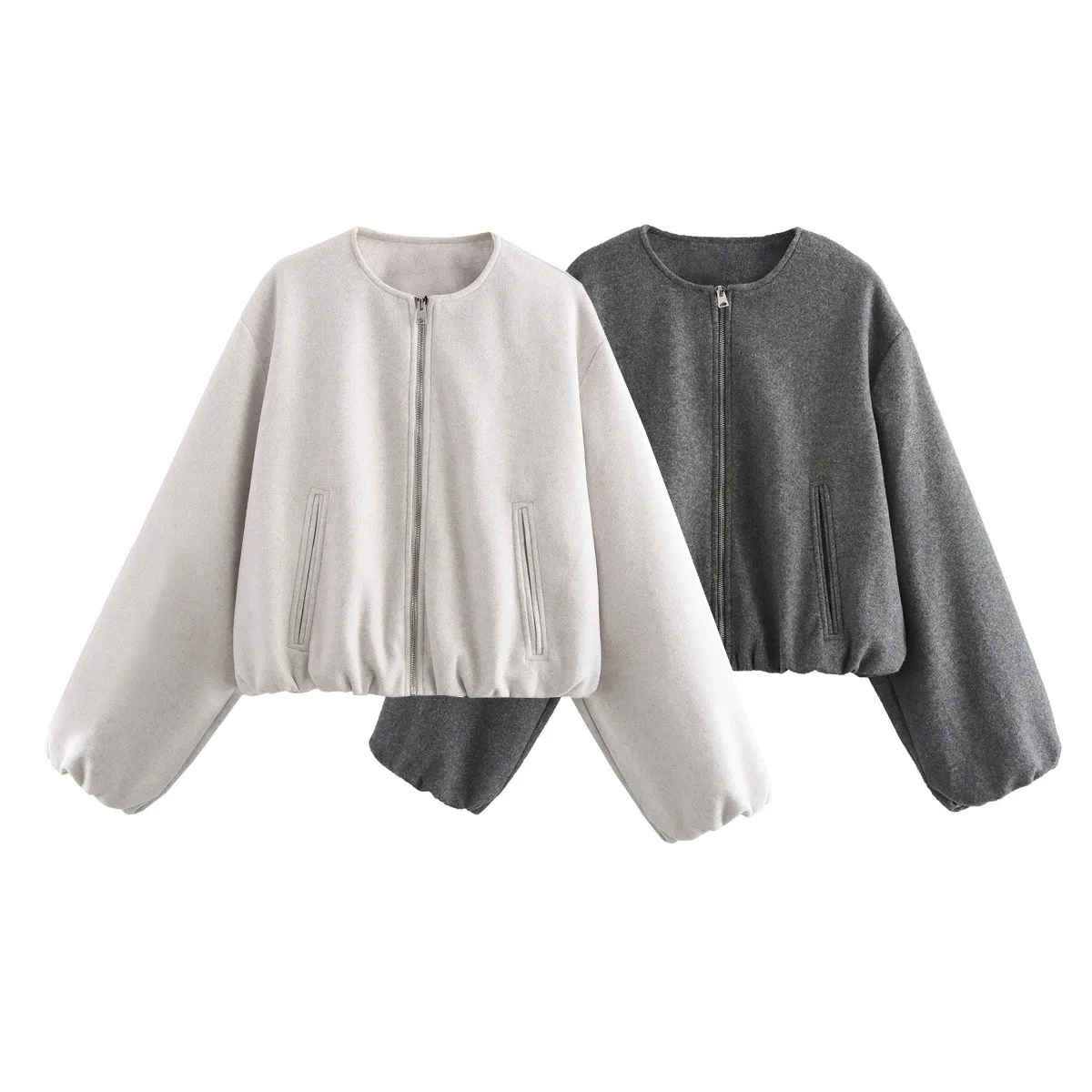 

ZAB Soft Pilot Jaet Women's Faion Design Autumn New Sle 30274 Casual Loose Fit round Ne Polyester Fiber Coat