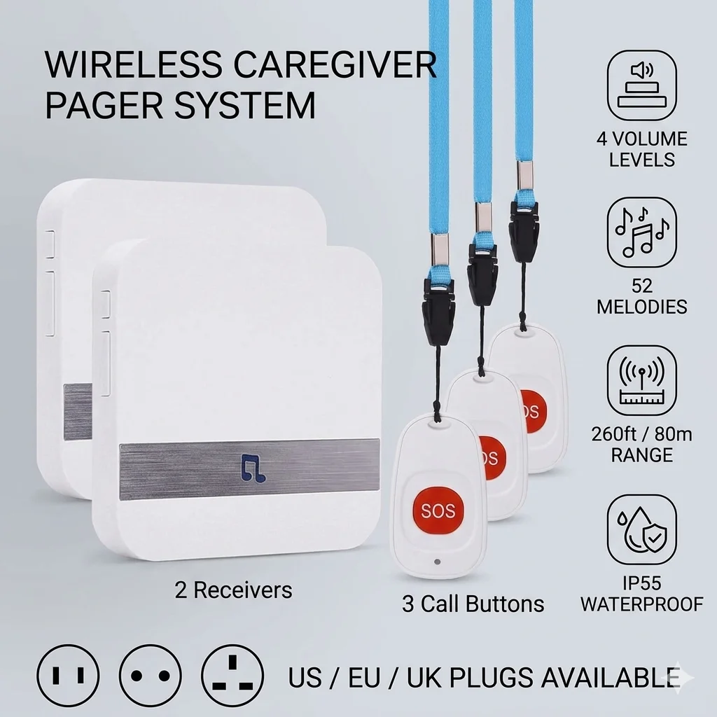 Bouton d'appel sans fil pour personnes âgées à domicile, pendentif d'urgence pour soignants, bouton d'alerte portable pour seniors, système d'alerte