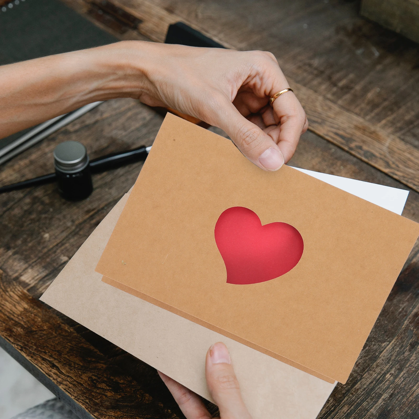 

12 Pcs Cards Heart Shaped Greeting Creative Valentines Bulk Valentine's for Adults Light Brown Party Favors Men Man