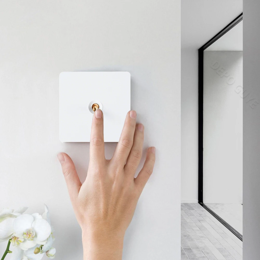 Witte Muur Toggle Lichtschakelaar 2Way Rvs Paneel Retro Messing Hendel Schakelaar 220V EU FR USB Type-c Socket Plug Voor Thuis