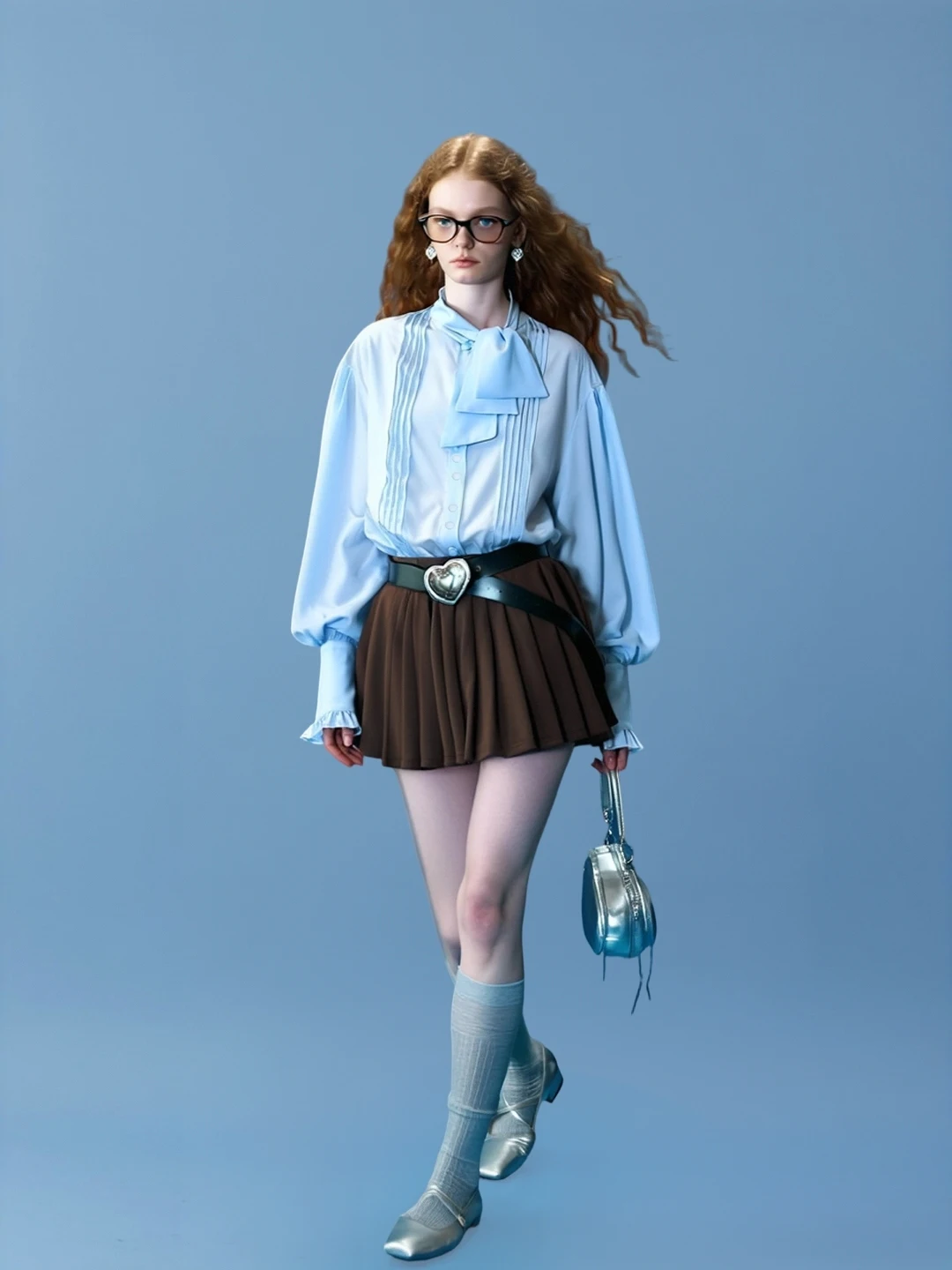 

Женская блузка AHMI Court Sle с воротником-бантом и рукавами-фонариками, синяя, весна-осень, с длинными рукавами, элегантный дизайн, повседневная одежда