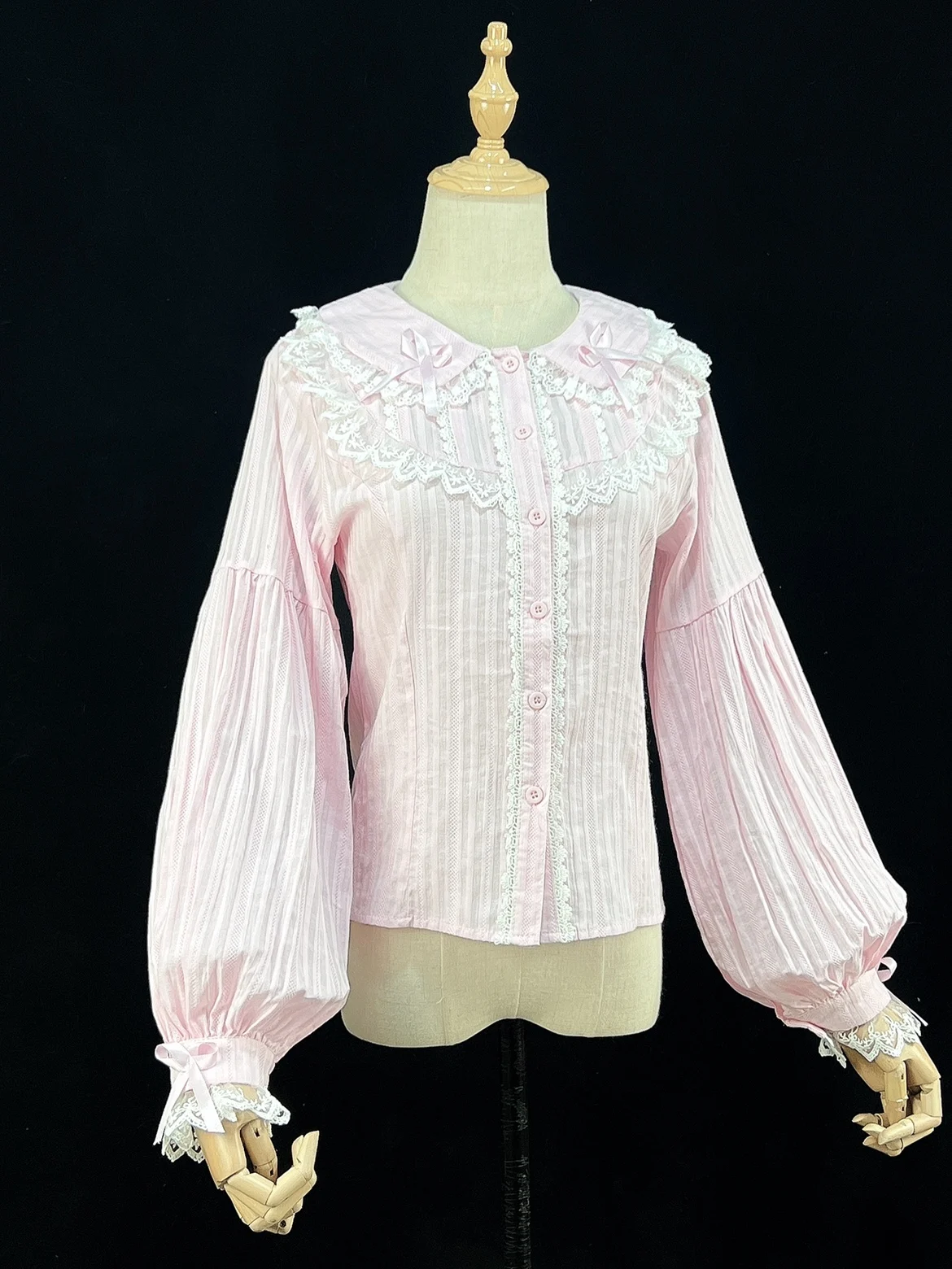 Koszula Lolita na wiosnę i jesień 2025, urocza bluzka bazowa, słodka, piękna damska koszula z długim rękawem, kołnierzyk Peter Pan, urocza kokarda, uniwersalne koszule.