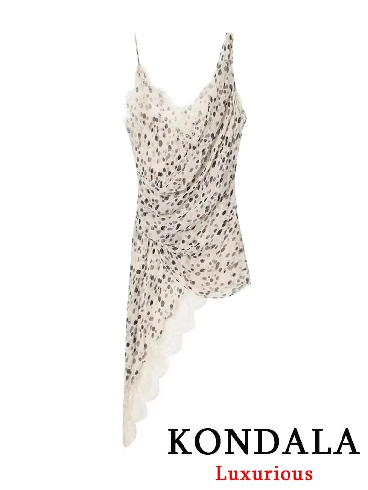 فستان KONDALA مثير أنيق منقط مطبوع شفاف قصير للنساء بياقة على شكل V فستان حفلات بدون ظهر موضة 2026 فستان نادي مسائي للربيع