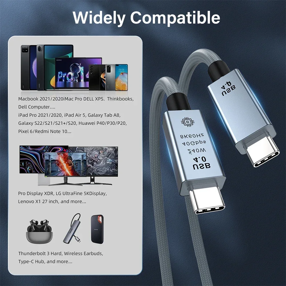 

PD 3.1 240W USB4 Cable For Thunderbolt 3/4 8K HD 40Gbps 48V 5A Fast Charging USB Type C Data Cord For MacBook iPad Phone Laptop
