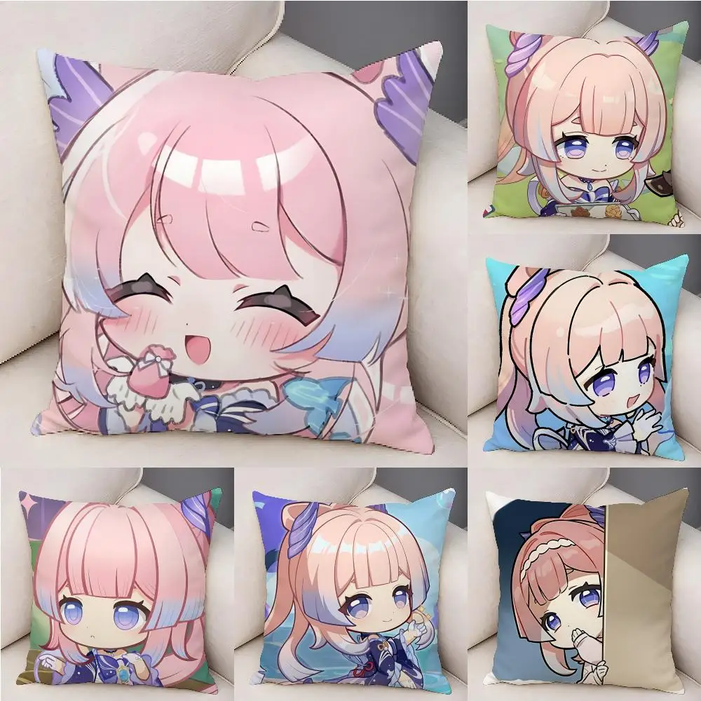 

Sangonomiya Kokomi Cute Genshin Cushion Cover Natural Linen Organic Fabric Double-Sided Printing Breathable For Decor