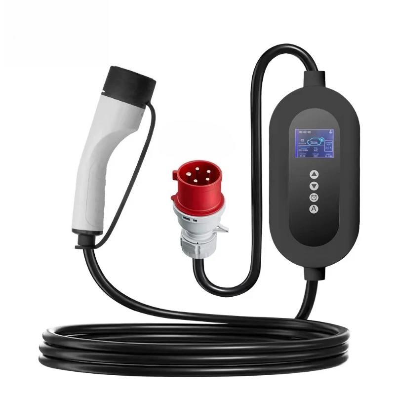 11KW Portable EV New AC Fast Charger 16A 5m Cable 110-240V Input CEE 5 PIN Plug 1.8" TFT