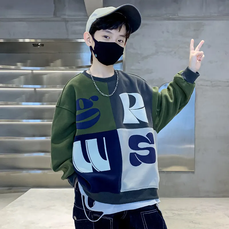 New Spring Fall Sweatshirts for Boys Cotton Children Top Tees Letter Pattern Casual Sport Kids Outerwear O-Neck Pullover Costume