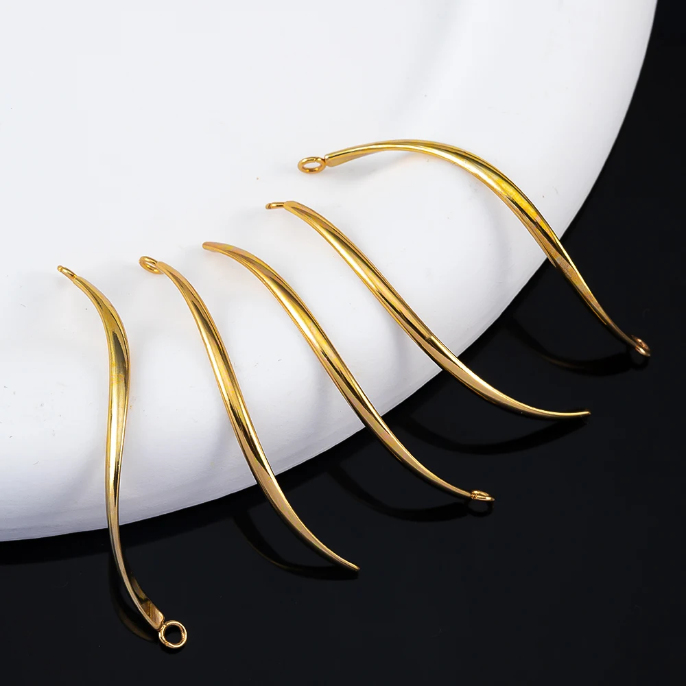 10pcs Metal Spiral Curve Wave Arch Stick Connector Earring Charm with Double Hole Flat Wire Necklace Accessor DIY Jewelry Making