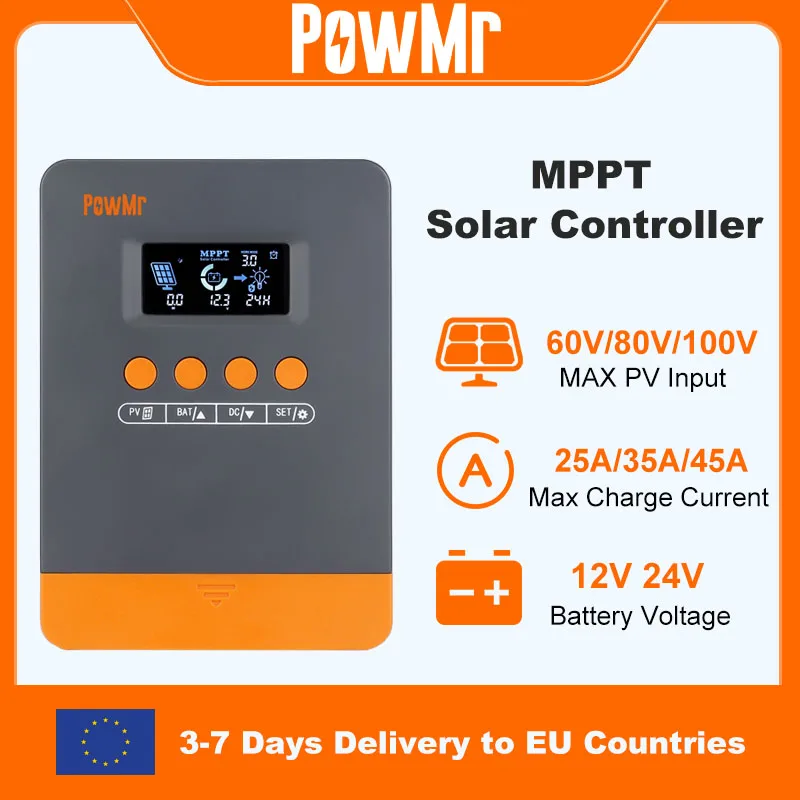 PowMr MPPT 45A 35A 25A contrôleur de chargeur solaire 12V 24V Auto Lifepo4 chargeur de batterie régulateur de panneau solaire entrée PV maximale 100VDC