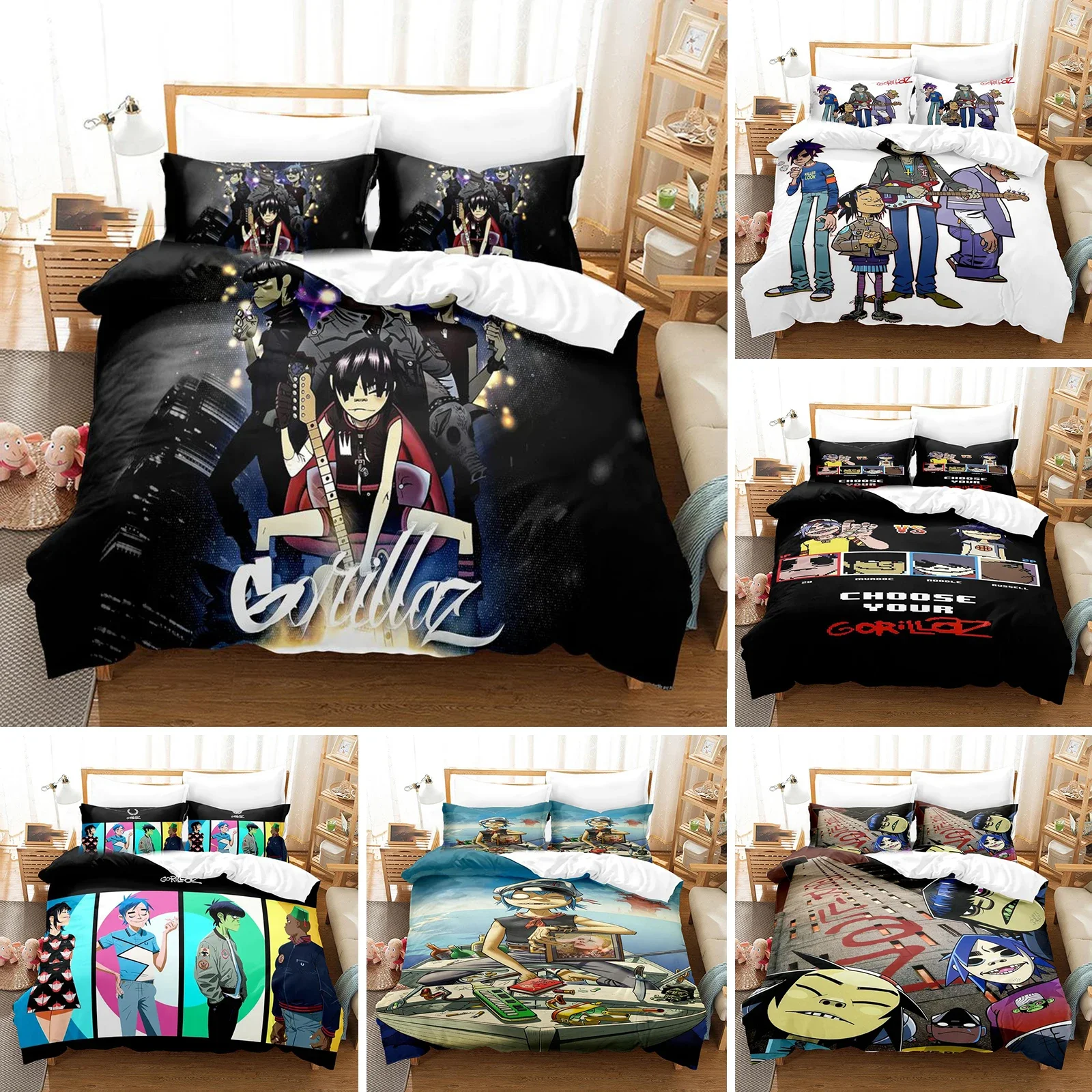 

3D Printed Music Gorillaz Bedding Set Duvet Cover Bedroom Comforter Single Twin King ​Size Quilt Cover Home Textile 2/3PCS