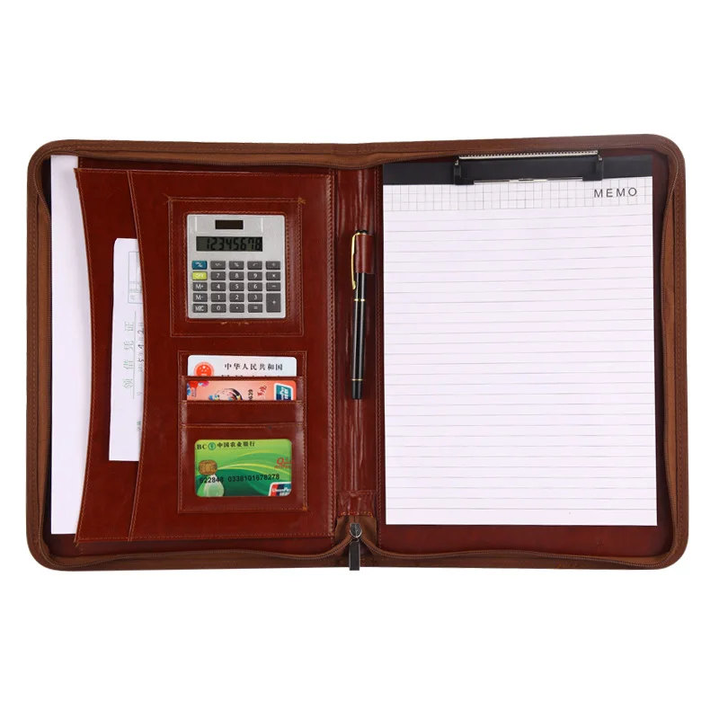 Multifunctional A4 Conference Folder Business Stationery Organizer Document Bag Leather Contract File Folders Office Supplies