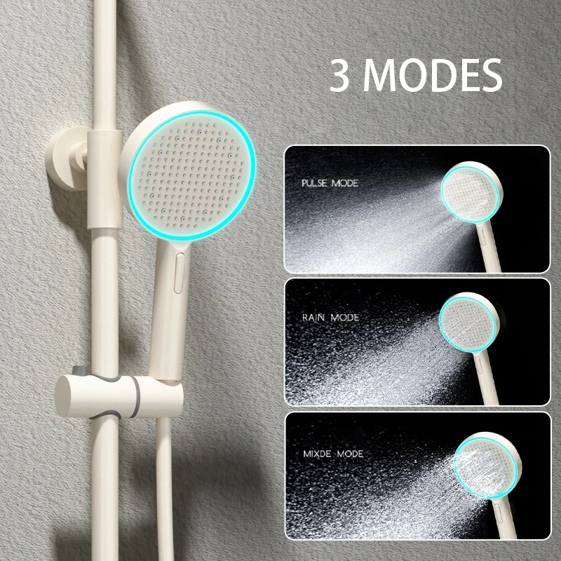 Rose Gold Bath Shower Faucet Bathroom LED Digital Atmosphere Hot Cold Mixer Shower System Bathtub Wall Mount Rainfall Shower Set