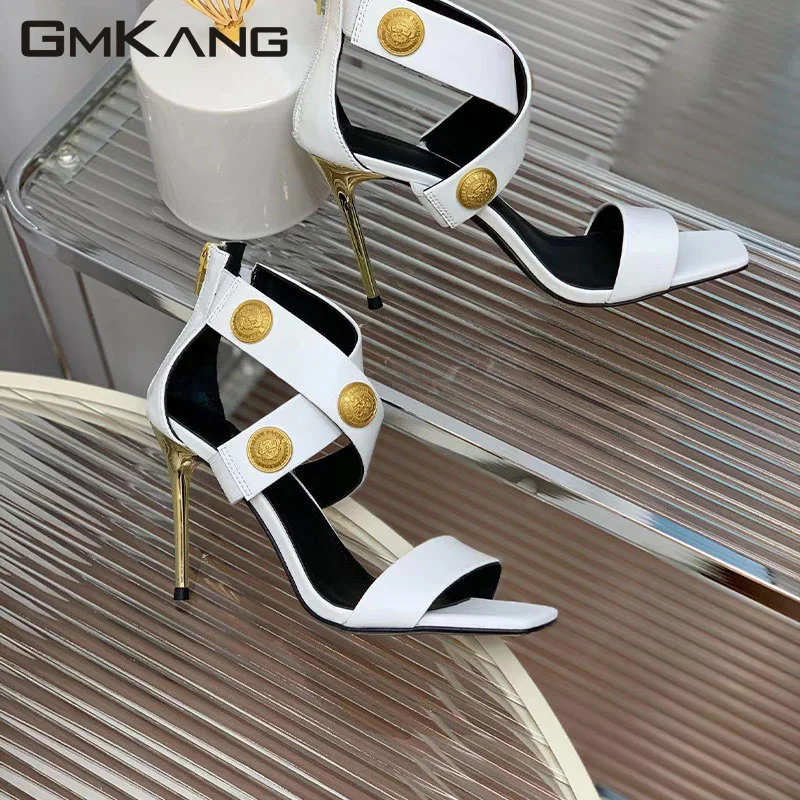 Summer New Sandals Women\'s High Heel Riveted Party Shoes Women\'s Square Open Toe Slim High Heel Sandals Women