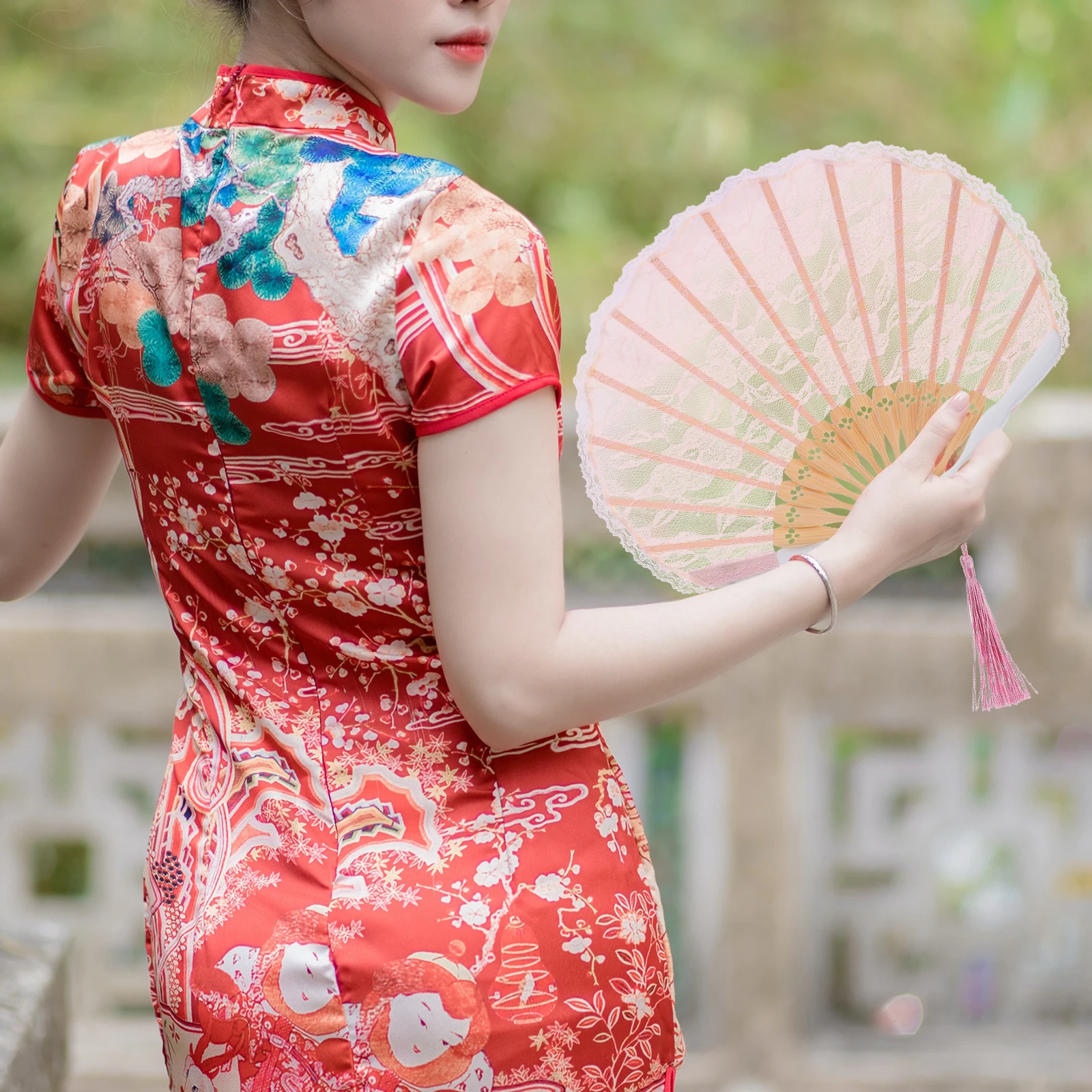 

Retro Lace Folding Fan Hand Held Foldable Fans Women Handheld Vintage Elegant Bamboo Folded Bridesmaid for Dance