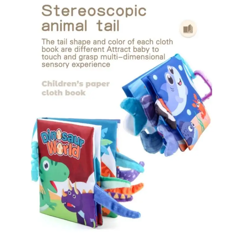 3D Animal pano livro para bebês, brinquedos do bebê, iluminação da educação precoce, cauda marinha cognição, puzzle palma, soft book para crianças, 0 a 12 meses