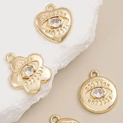 

1 шт. позолоченный циркониевый кулон в виде глаз 14 К круглый овальный в форме сердца в форме цветка DIY браслет ожерелье аксессуар