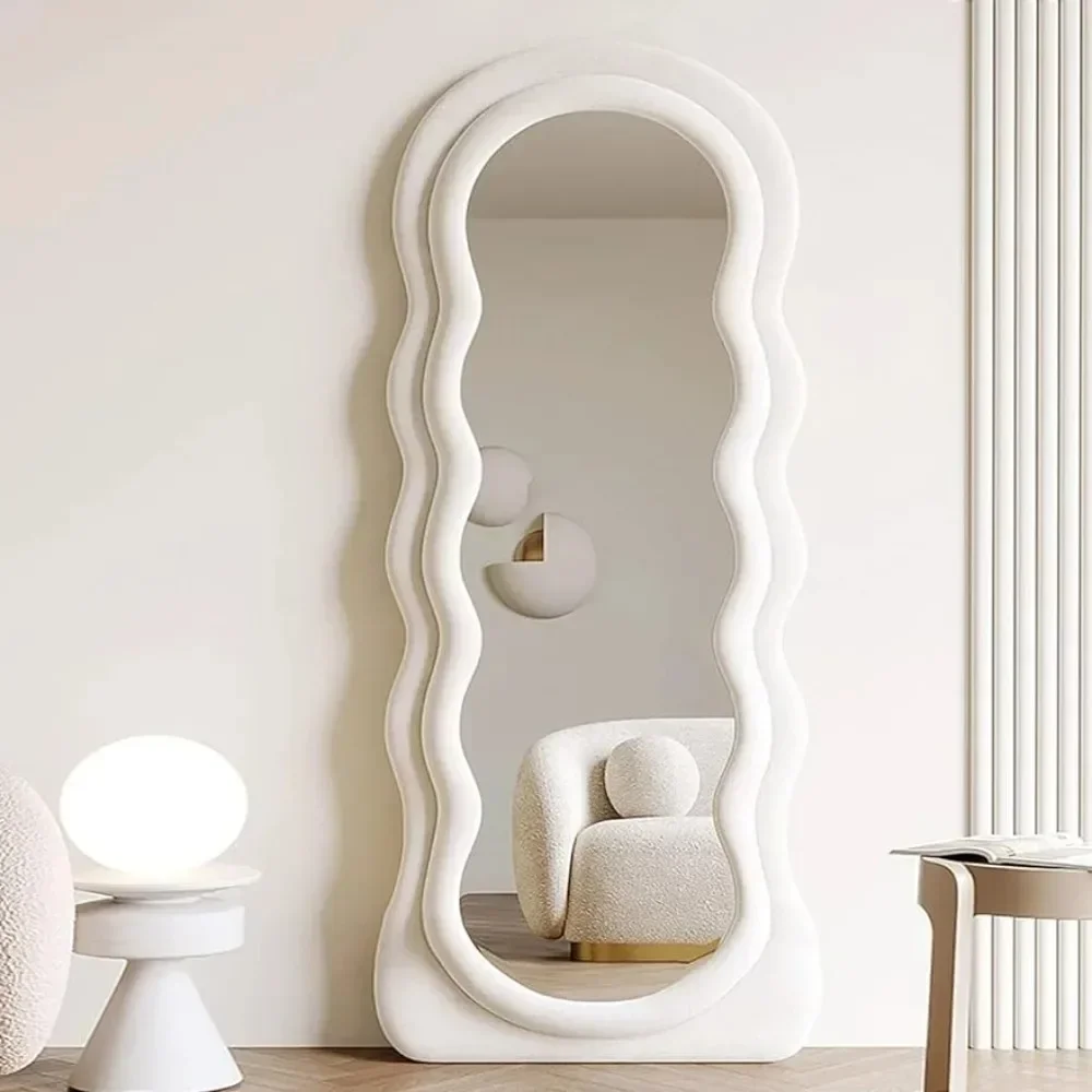 Arched Top Large Mirror Full Body With Lights Flannel Frame Fashion Modern Design Wavy Wall Mirror Standing Living Room Home