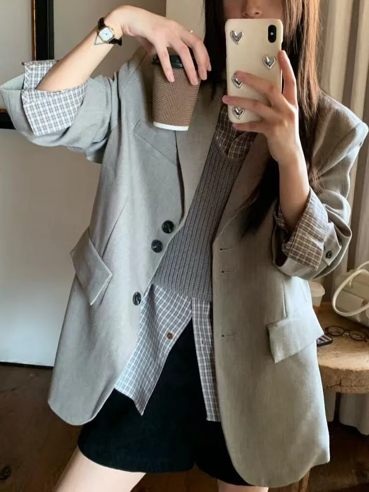 

Модный корейский свободный женский костюм Jaet Ele в стиле ретро, модная универсальная верхняя одежда для поездок на работу