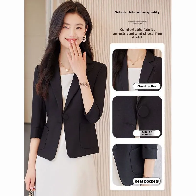 بدلة نسائية من الكتان Jaet 2025 جديدة رفيعة Seven-Sve معطف غير رسمي عالي الجودة بأزرار تفاصيل الإنتاج الصيني