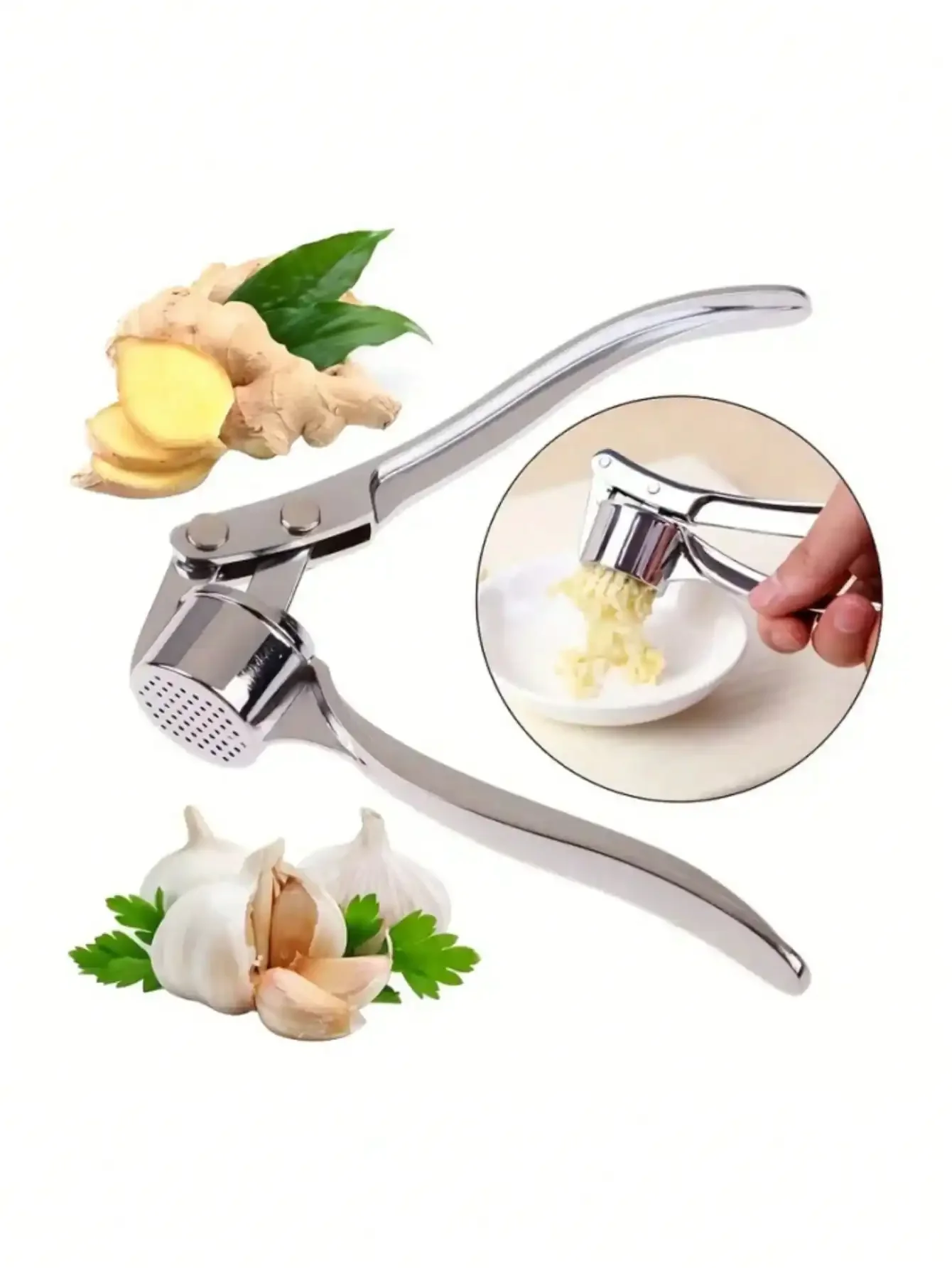 Espremedor de Alho Manual em Aço Inoxidável, Triturador e Moedor de Alho, Acessório de Cozinha