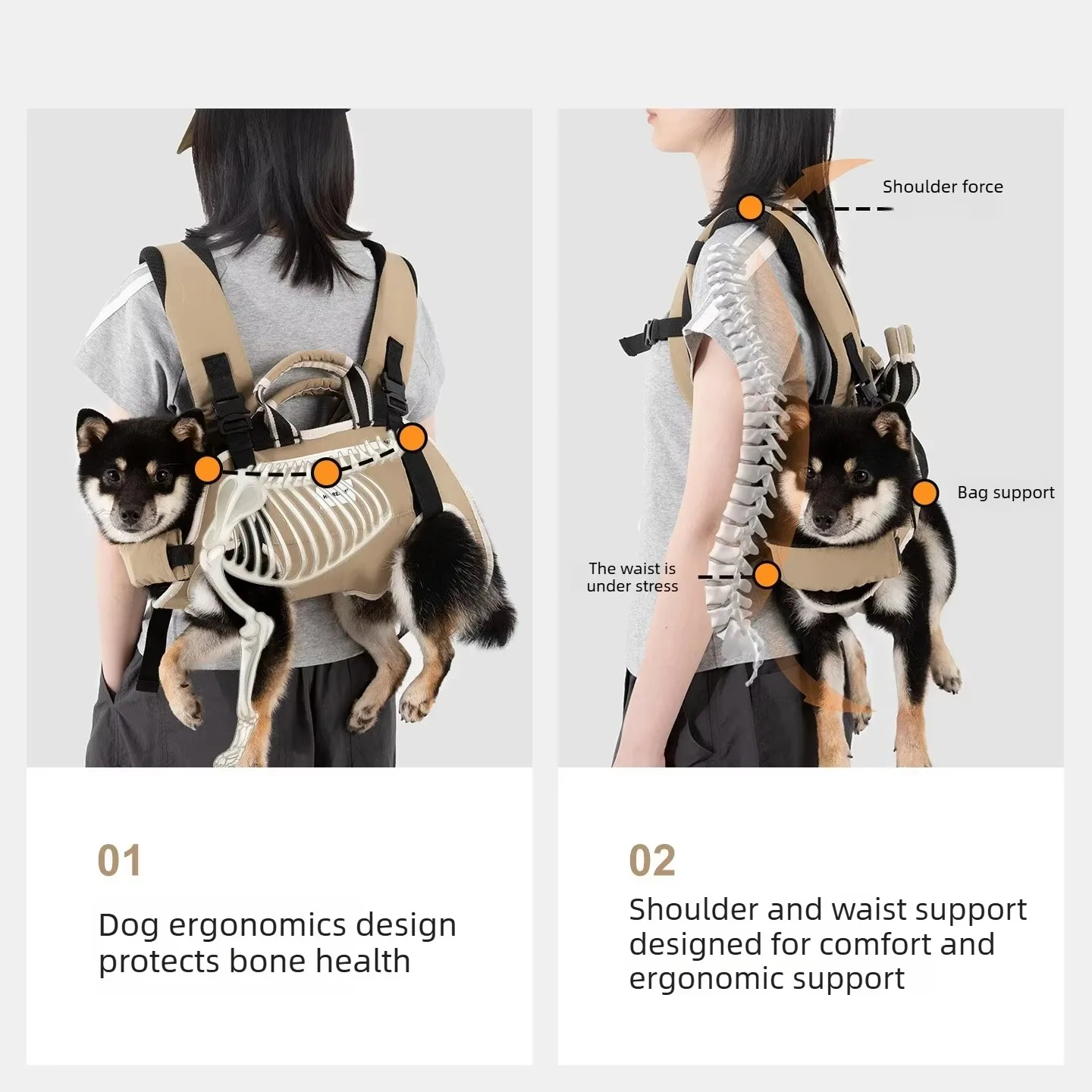 FurStarDog Horizontal Backpack - Spine Protection Breathable Full Body Wrap With Head Support, 3-Way Carry For Small To Large Do