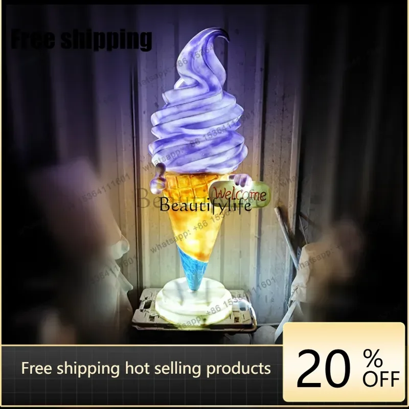 Factory Direct Luminous ice cream sculpture ornament, drainage ice cream at the entrance of the mall dessert shop