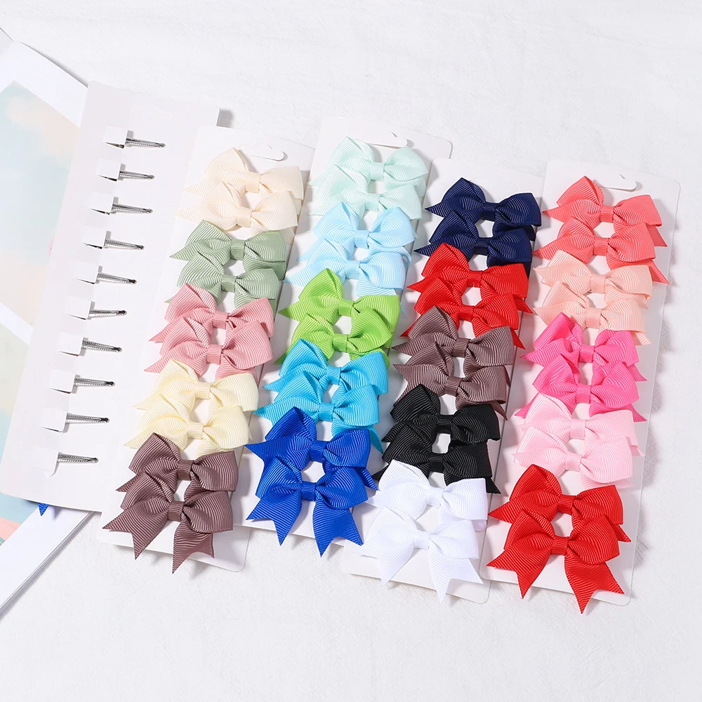 

10Pcs/Set New Cute Solid Ribbon Bowknot Hair Clips for Baby Girls Handmade Bows Hairpin Barrettes Headwear Kids Hair Accessories
