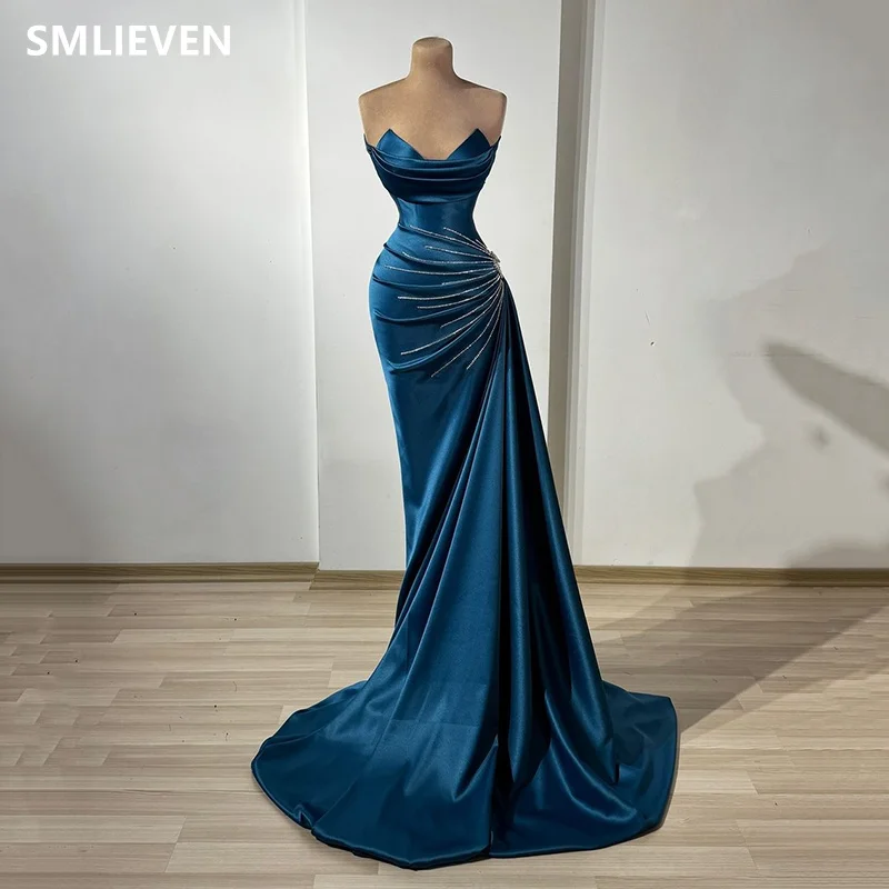 

Smileven Beaded Blue Mermaid Prom Dresses Sleeveless Evening Gowns Saudi Arabia Applique Wedding Party Dress 2024 Customized