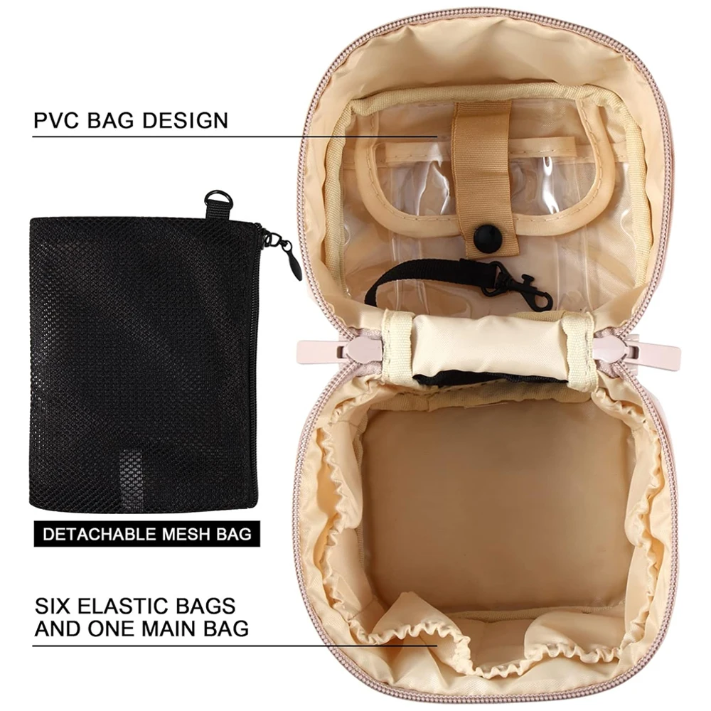 1 Stück tragbare Make-up-Tasche für Damen, Reise-Kosmetiktasche mit großem Fassungsvermögen und Griff, Organizer-Aufbewahrungstasche mit mehreren Fächern – Detail 4