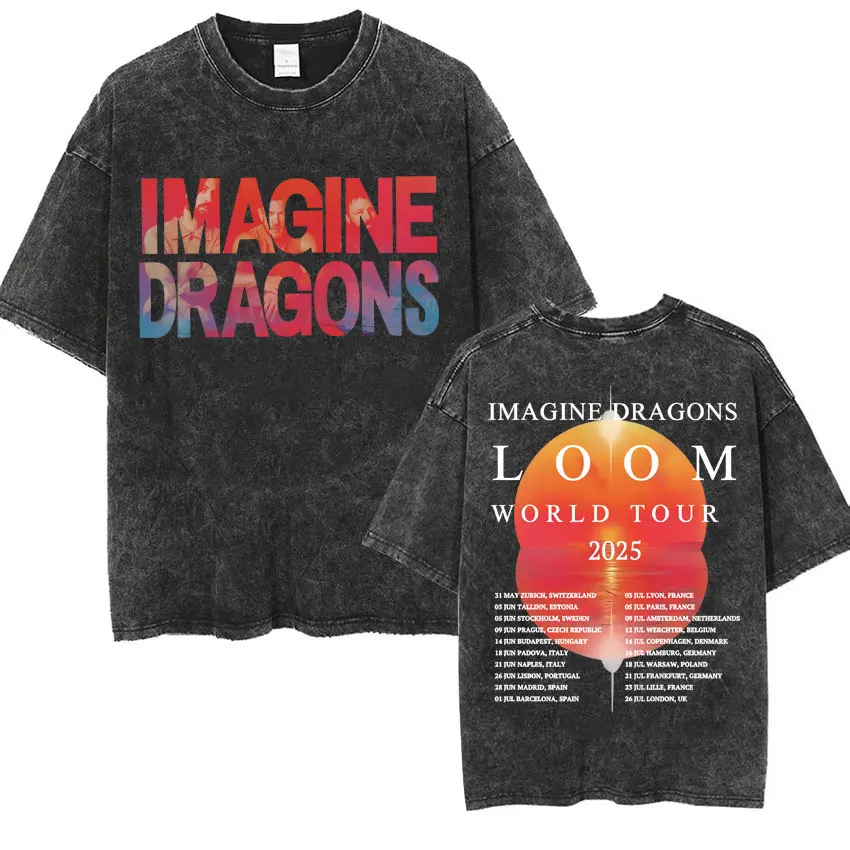 Imagine Dragons Band - Loom Tour 2024 New Album T Shirts Men Women Fashion Hip Hop Style Retro Washed T-shirt Loose Short Sleeve