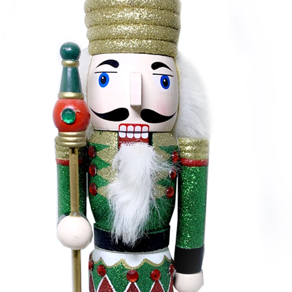 38cm Wooden Green Christmas Nutcracker Soldier,Traditional Wooden Nutcracker Figures Christmas Decorations HT247