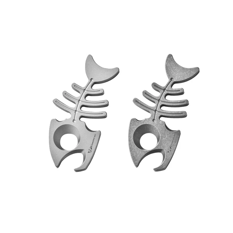 Titanium Alloy Outdoor EDC Small Tool Bottle Opener Fish Bone Shaped Keychain Pendant