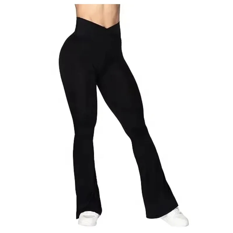 

Hot Sale Breathable 80% Nylon 20% Elastane Horn Belly Control Pants Women's High Waist Wide Leg Yoga Pants
