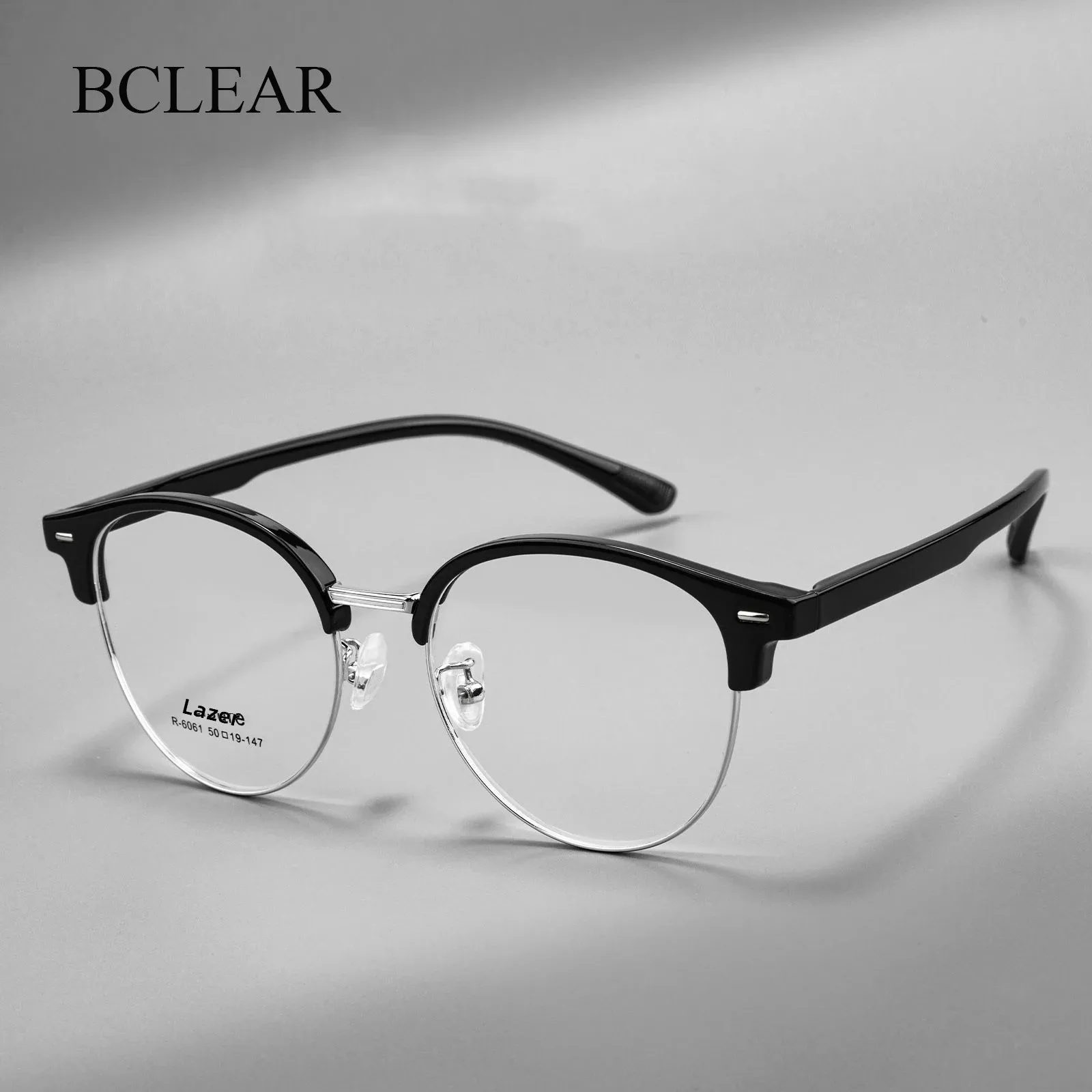 Óculos de Grau Redondos Vintage BCLEAR: Armação Retrô Meio Aro para Homens e Mulheres, Óculos de Miopia da Moda para Uso Diário Ultraleves