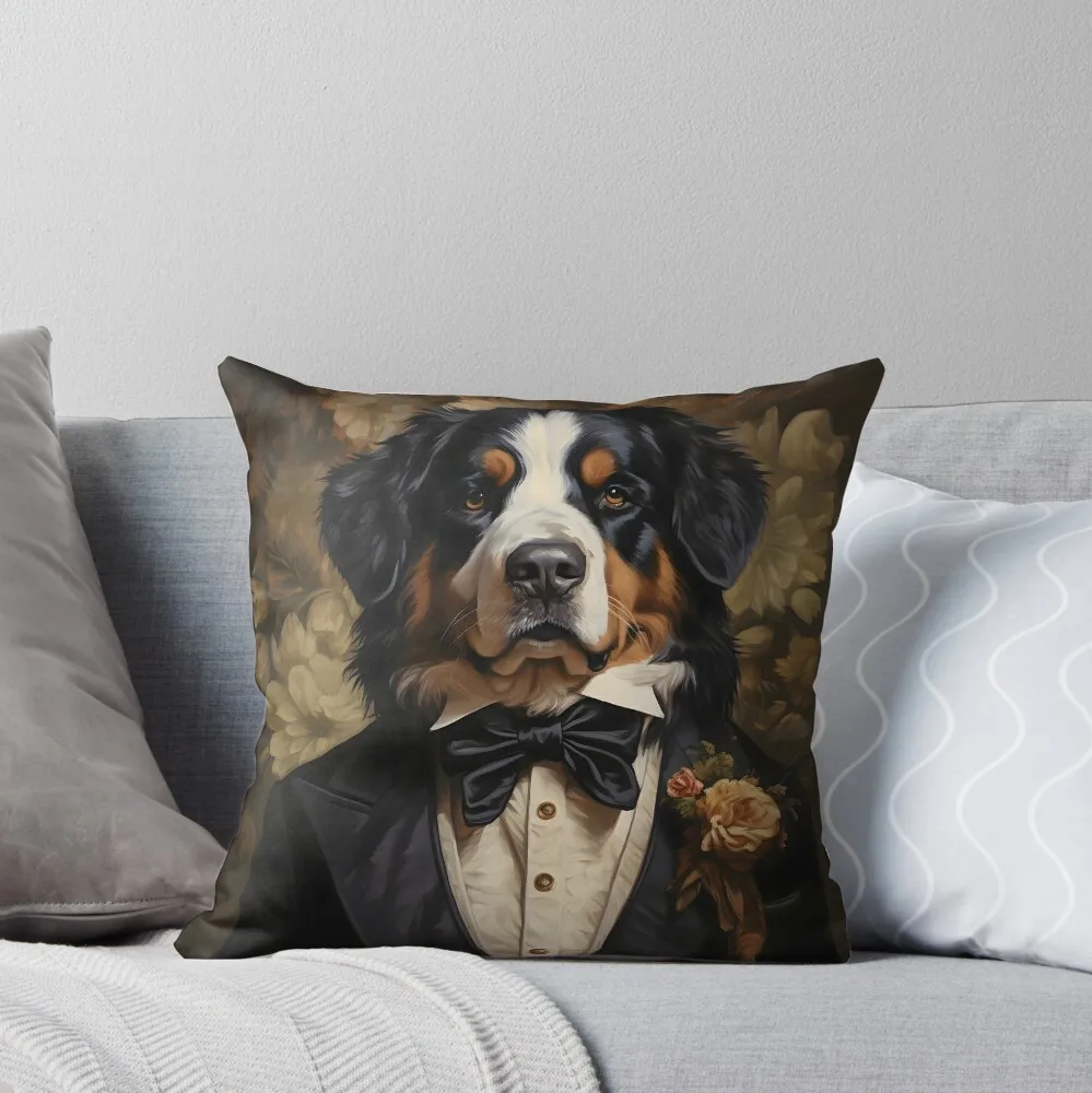 

Dapper Bernese Mountain Portrait Art Dog Victorian Dressed Animal vintage dog in suit Cushion Cover Decorative throw Pillow