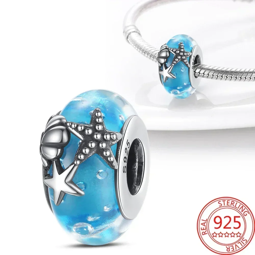 Charms-Anhänger aus 925er-Sterlingsilber mit blauen Ozean-Serie, passend für das DIY-Armband der Marke, Damenschmuck, Geschenke für Freundin