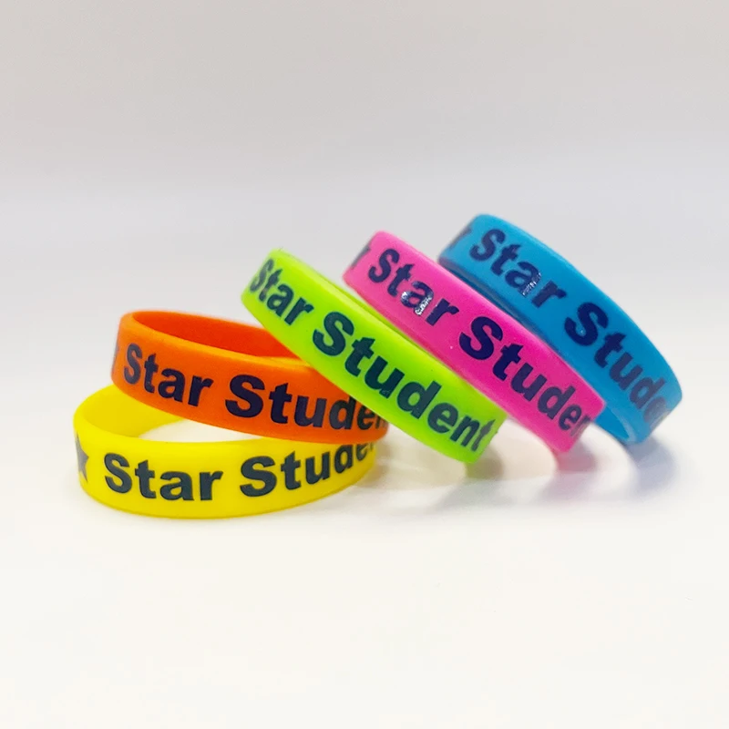 

5Pcs Star Student Encouraging Bracelet Colorful Silicone Wristbands Kids Reward Classroom Team Games Encouragement Teaching Aids