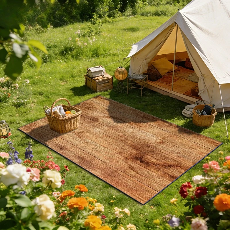 Modern Wood Plank Decorative Carpet | Outdoor Carpet | Courtyard, Balcony, Garden, Camping, RV Universal | Machine Washable
