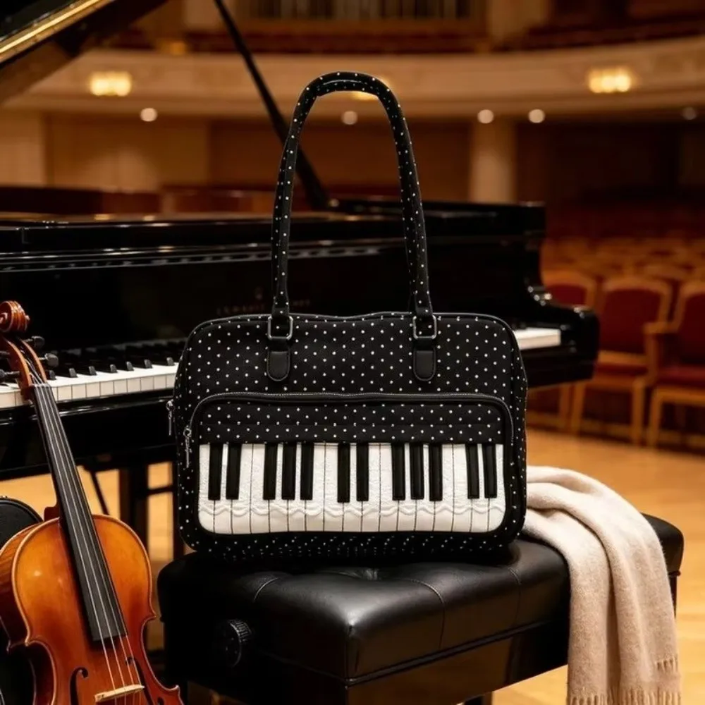 Large Capacity Large Capacity Handbag Polka Dot Spacious Interior Shoulder Bag Piano Key Pattern Musical Note Tote Bag